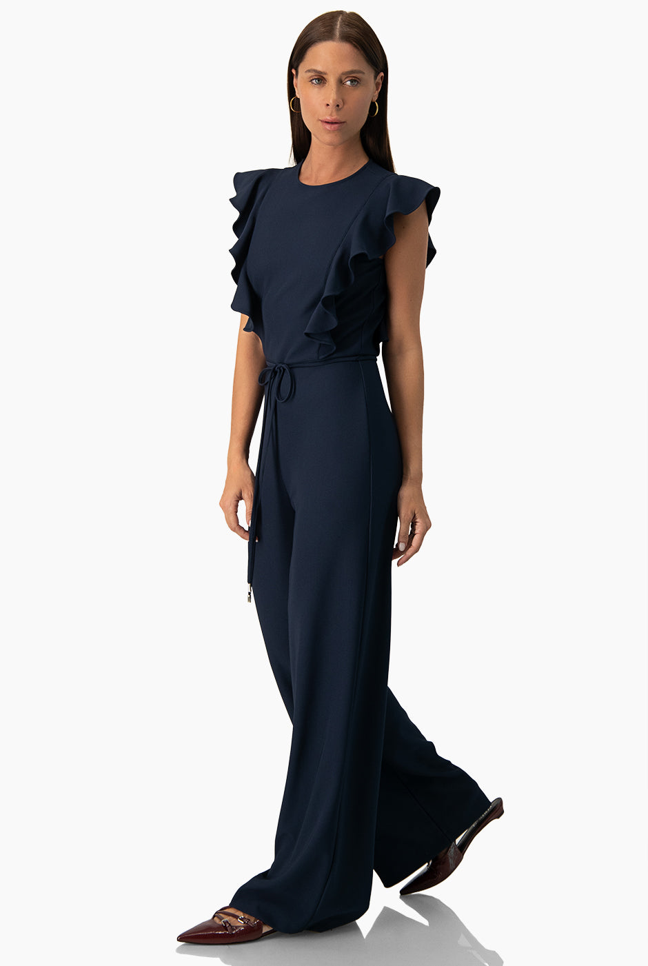 Jumpsuit amplio manga volantes