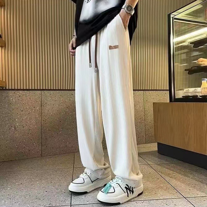 Loose-fitting ice silk pants Vertical sense large size Wide legs straight barrel