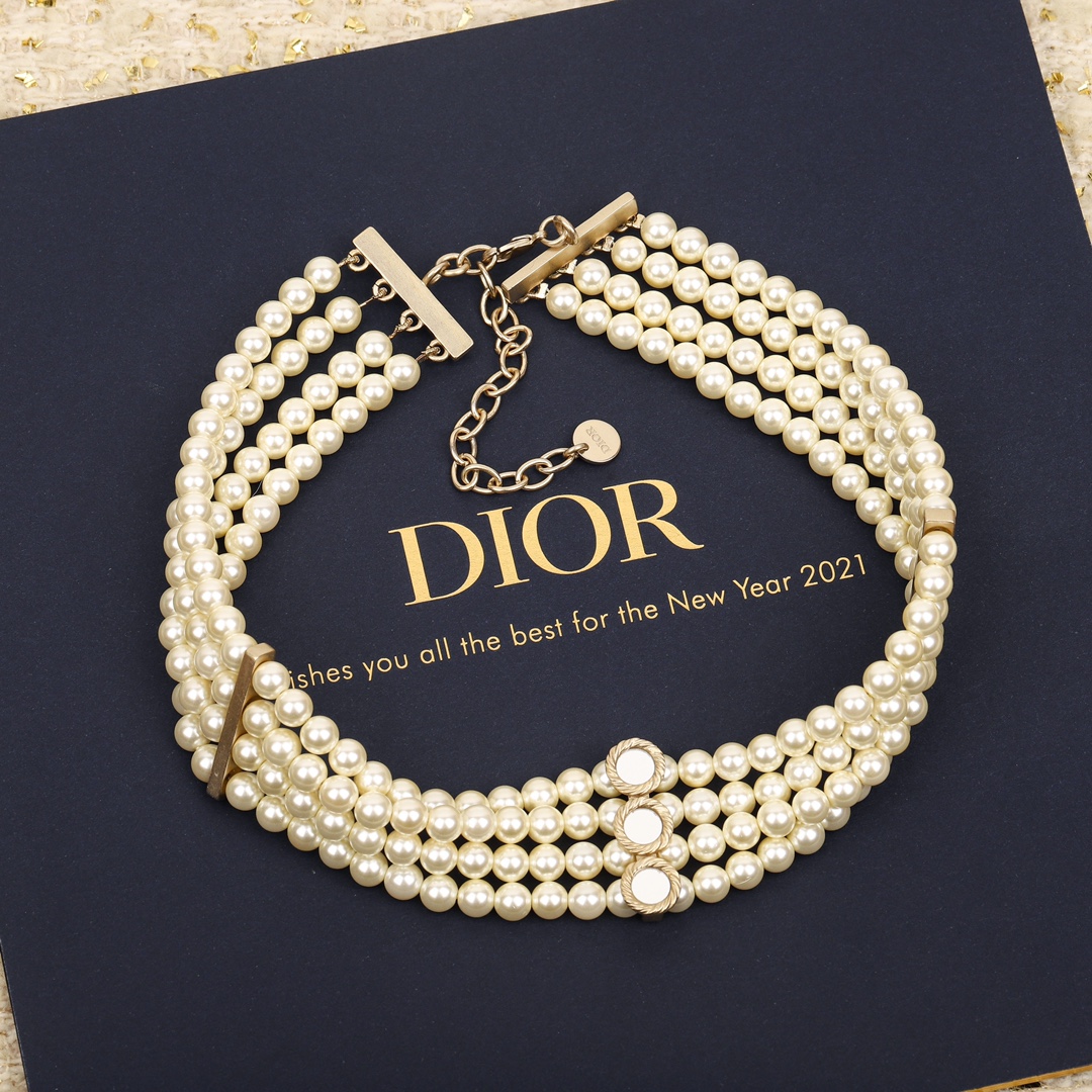 Dior multi-mirror double-layer pearl choker necklace