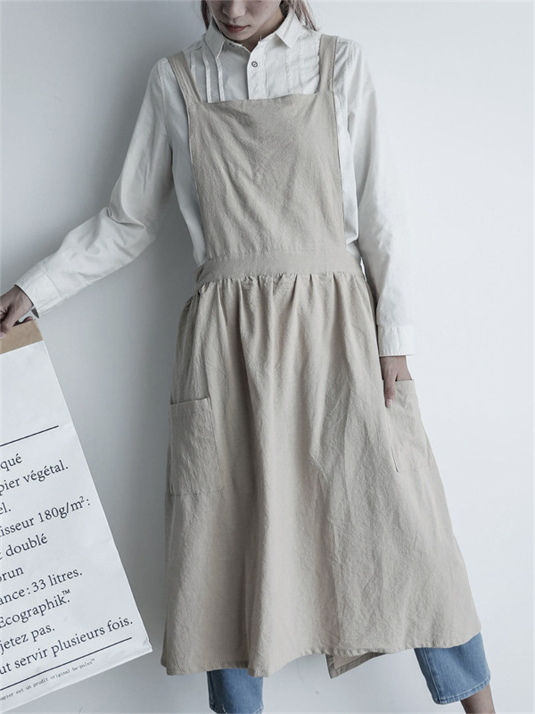 Vintage Solid Double Pocket Midi Apron