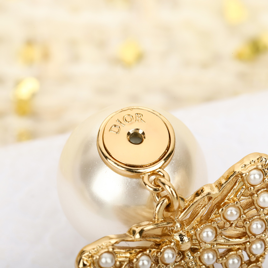 Dior Pearl Hollow Butterfly Earrings