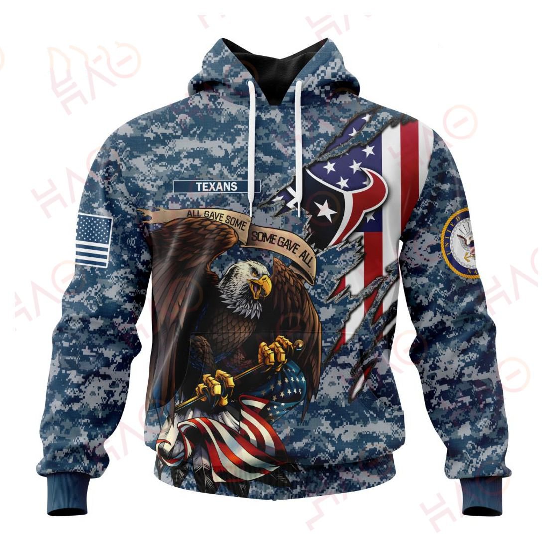 HOUSTON TEXANS 3D HOODIE US NAVY VETERANS
