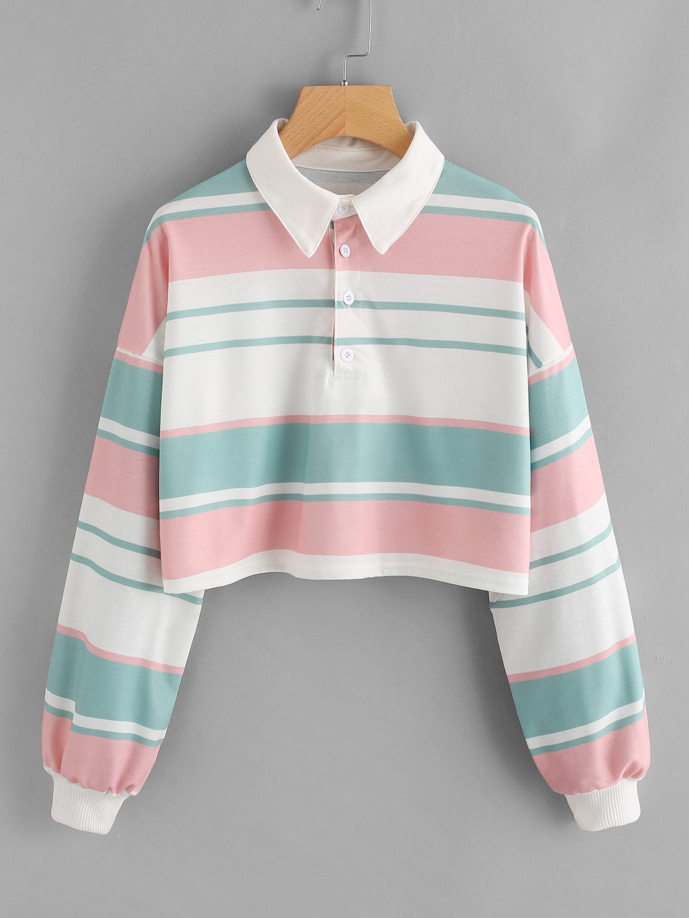 Drop Shoulder Striped Crop Pullover