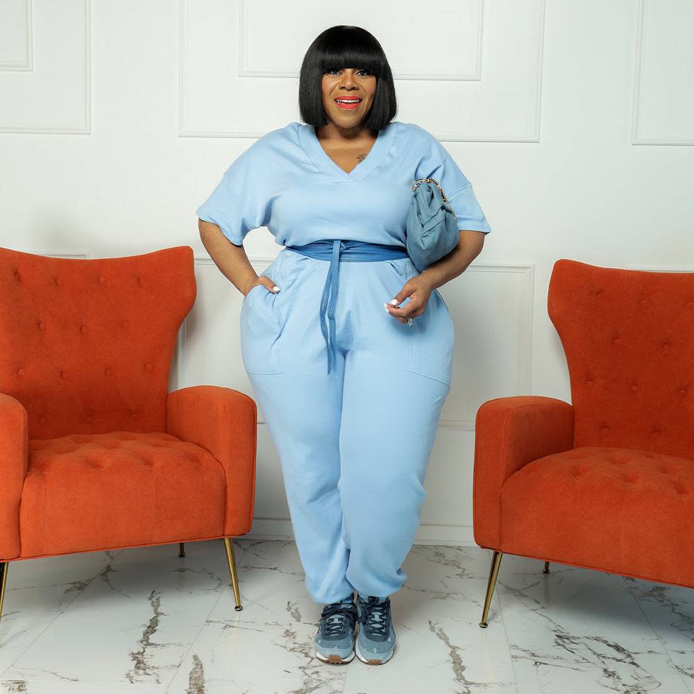 Plus Size Women Clothes Sports Pants Casual Sweatpants V neck Jumpsuit