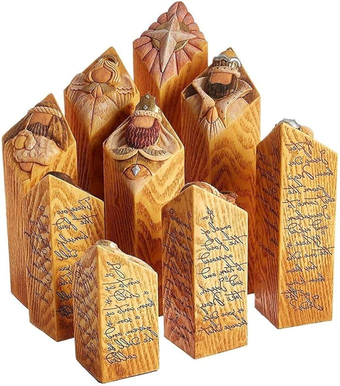 🙏🙏9 Piece Exquisite Resin Prayer Pillar Set - Inspirational Christian Sculpture with Engraved Artwork