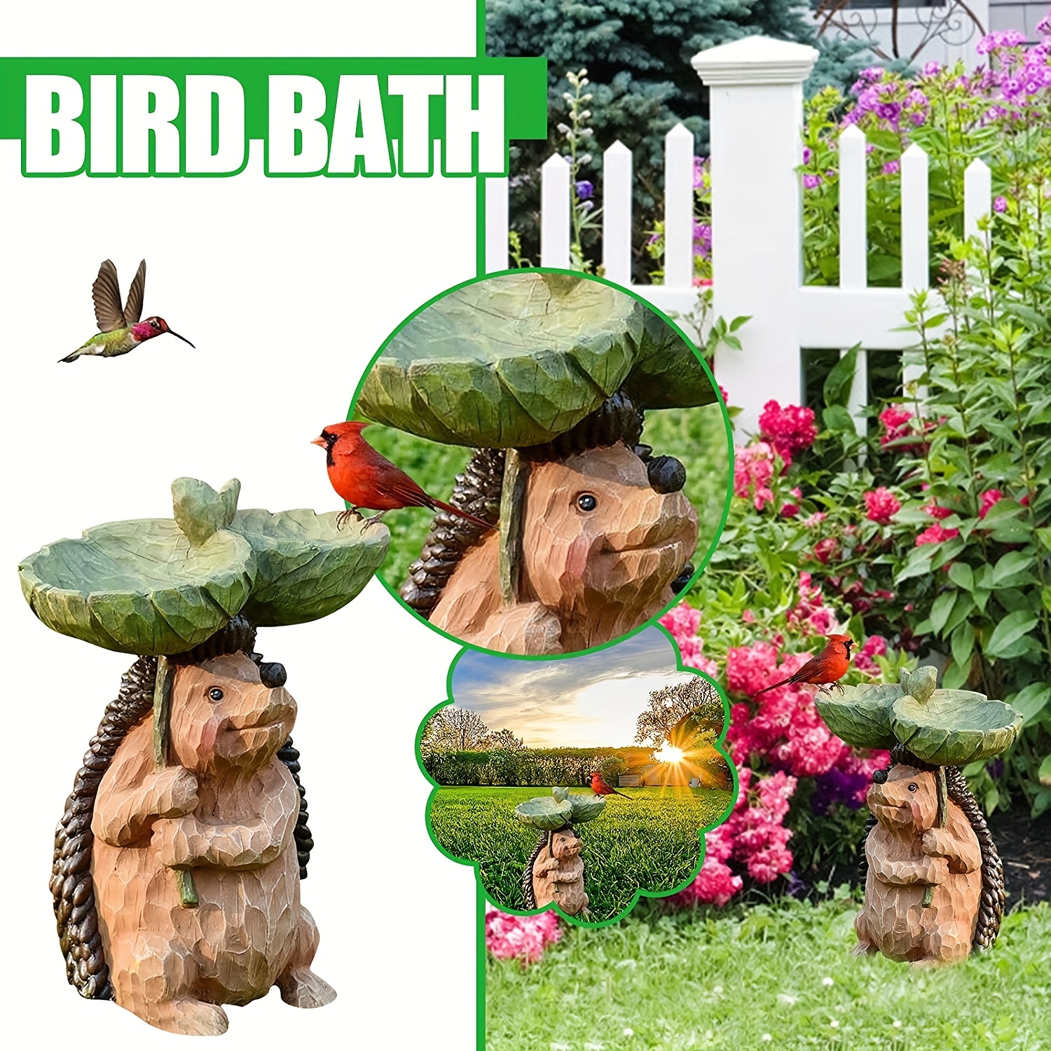 1pc  Hedgehog Bird Bath Tray Statue Ornaments, Cute Animal Resin Bird Feeder Figurine, Exquisite Bird Bath Artwork Sculpture For Garden Lawn Yard Patio Decor