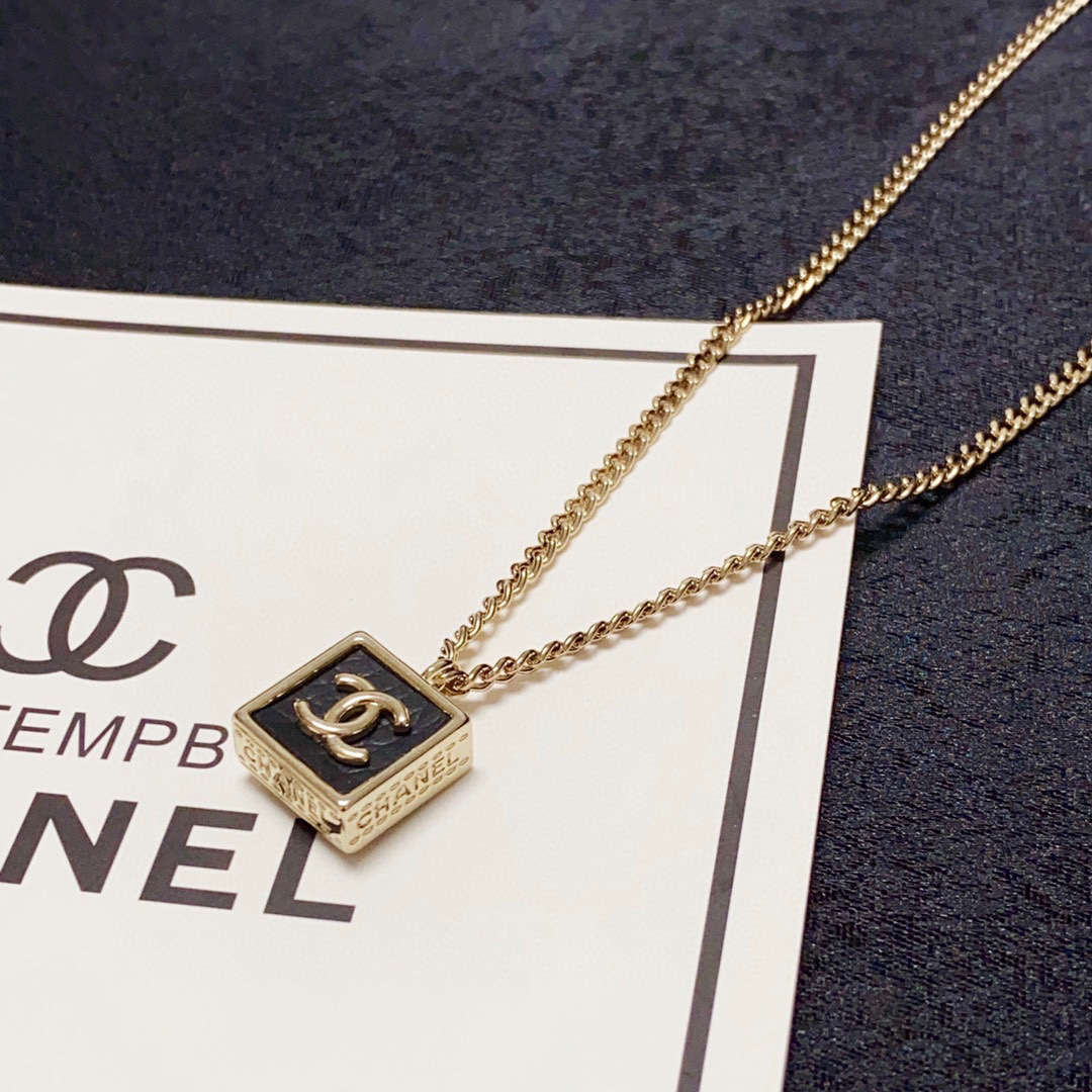 Chanel New Black Square Leather Necklace