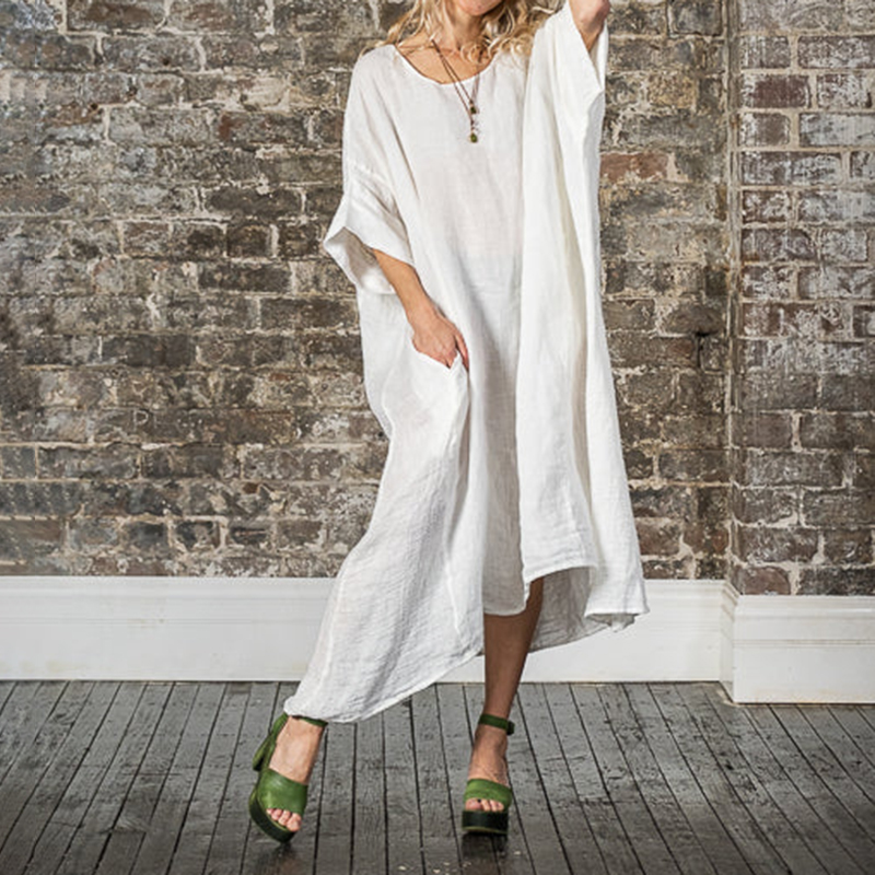 Solid Color Comfortable Casual Loose Fitting Maxi Dress