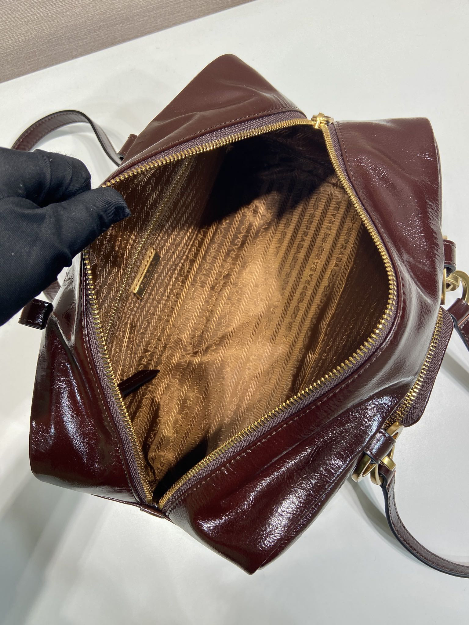Prada waxed leather handbag 1BB138