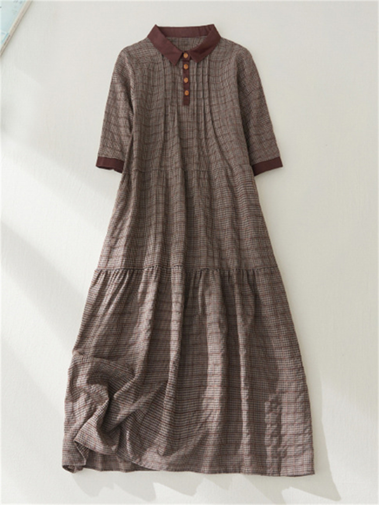 Vintage Plaid Ruffle Tiered Maxi Dress