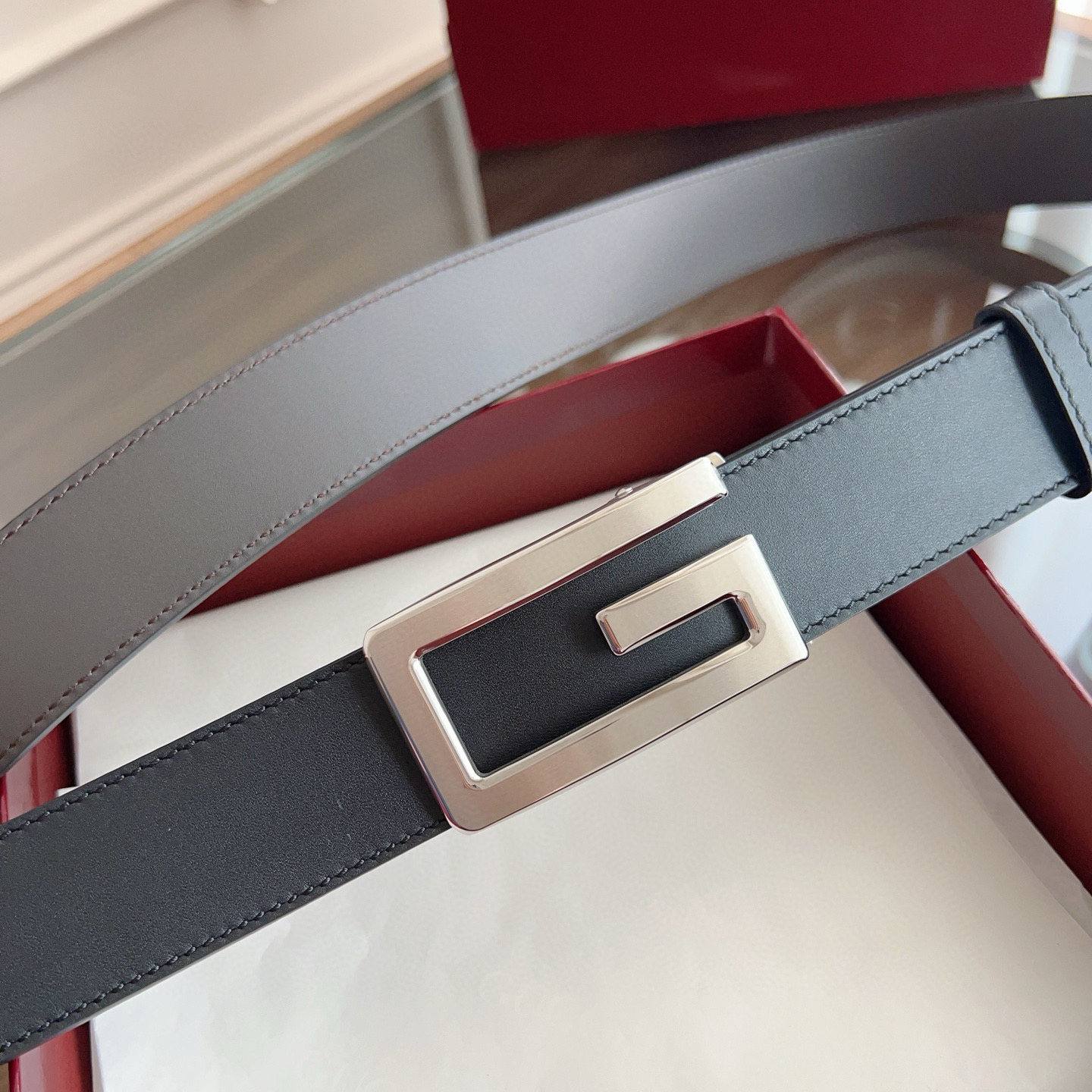 Gucci automatic smooth buckle double-sided cowhide belt width 3.5cm