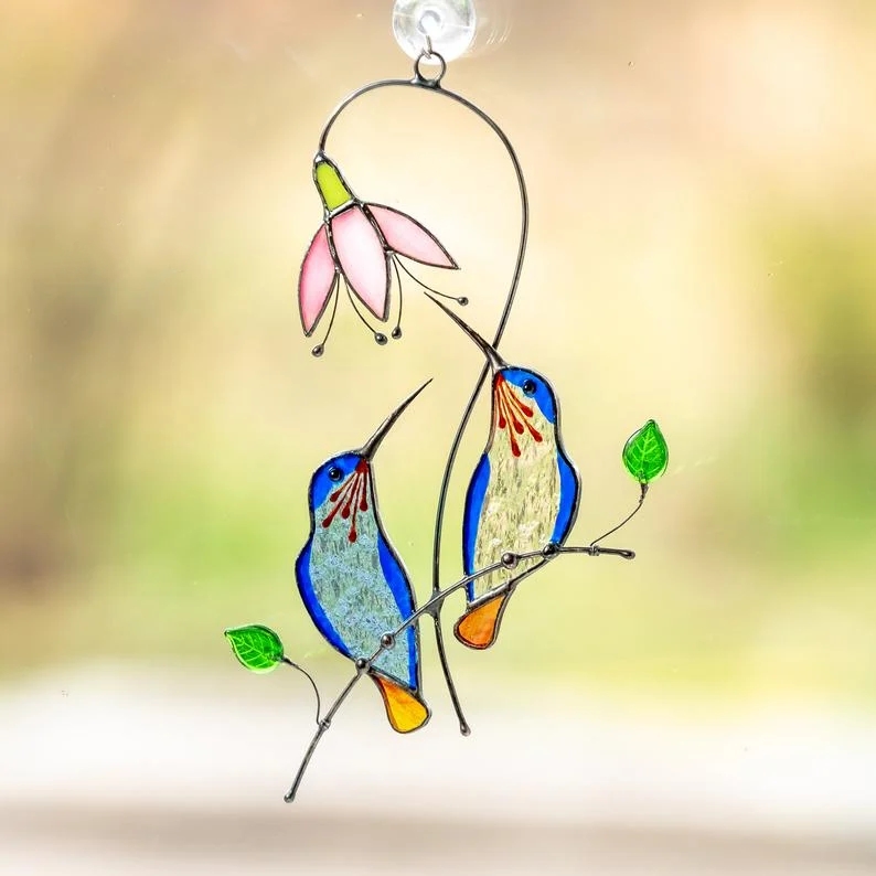 Stained glass hummingbird window hangings decor