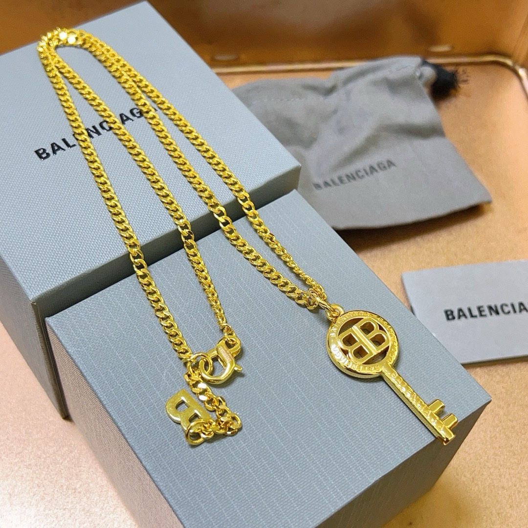 Balenciaga BB key gold necklace