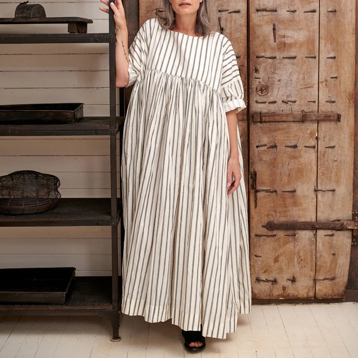 Comfortable Casual Striped Patchwork Loose Hem Maxi Dress