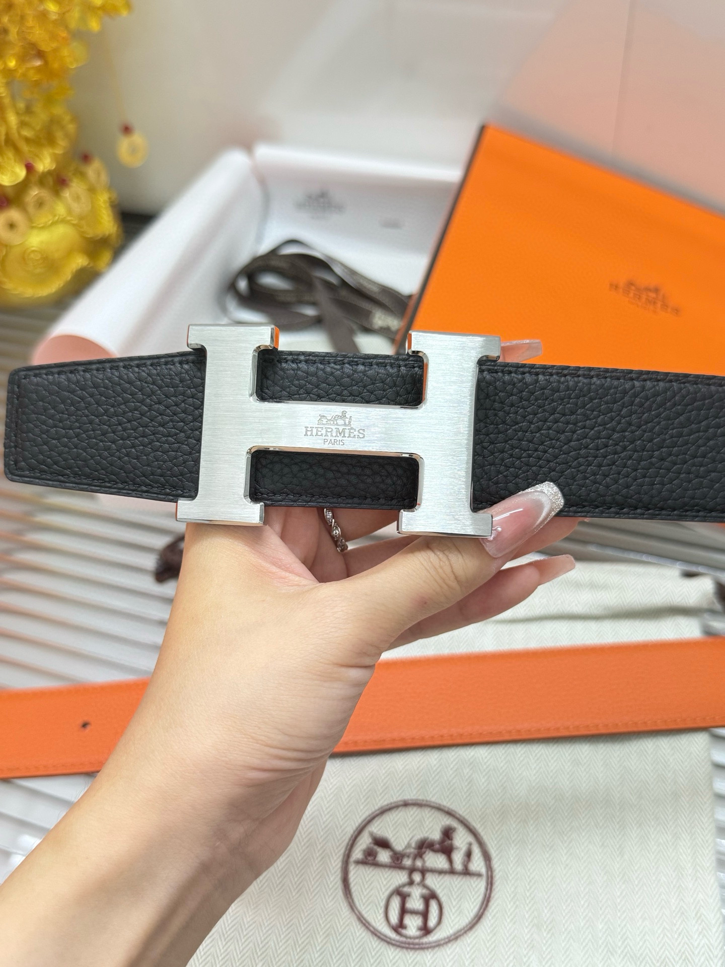 Hermès TOGO calfskin double-sided belt width 3.8CM