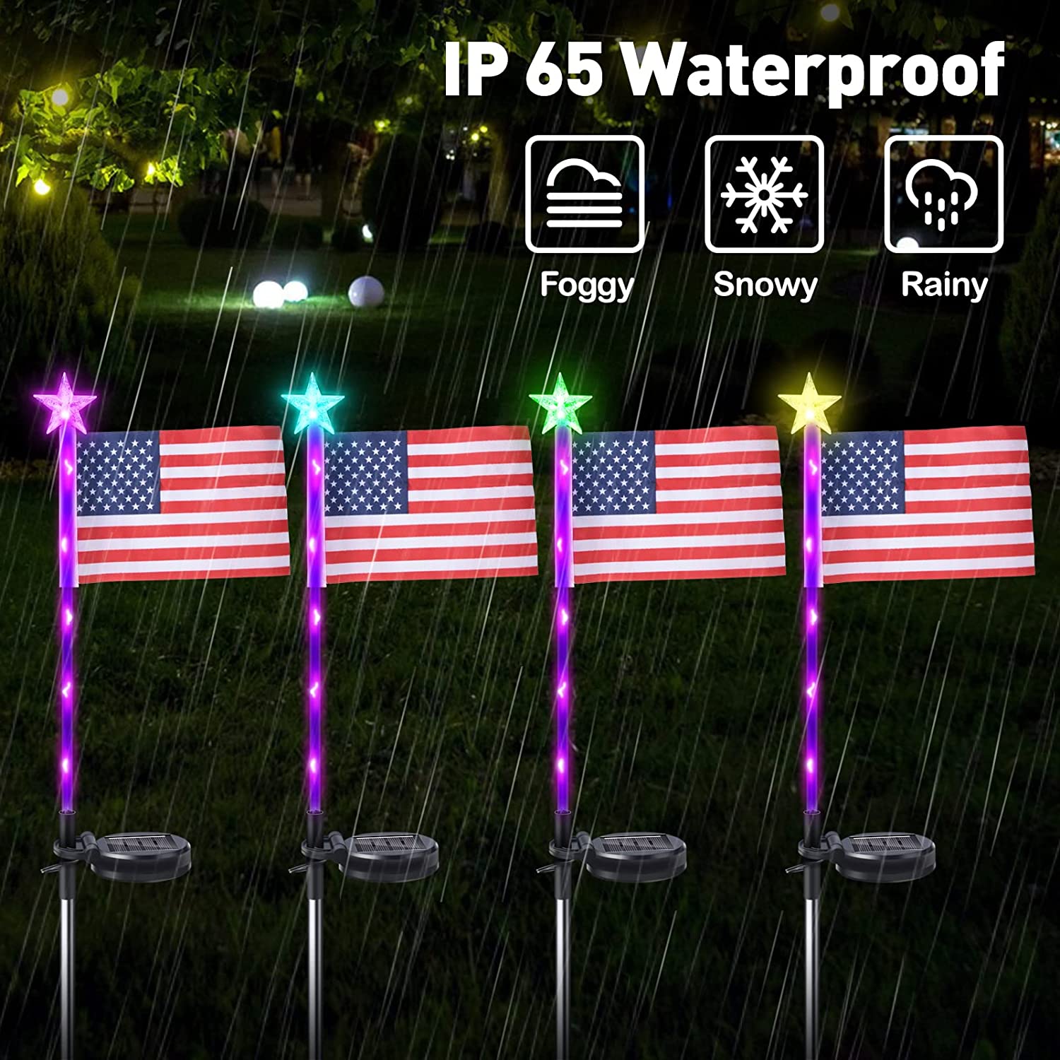 🔥Last Day Promotion-[SAVE 50% OFF]-🚩Solar Power Waterproof American Flag Lights Garden Lawn Light(Color Changing Star-2 PCS/SET)