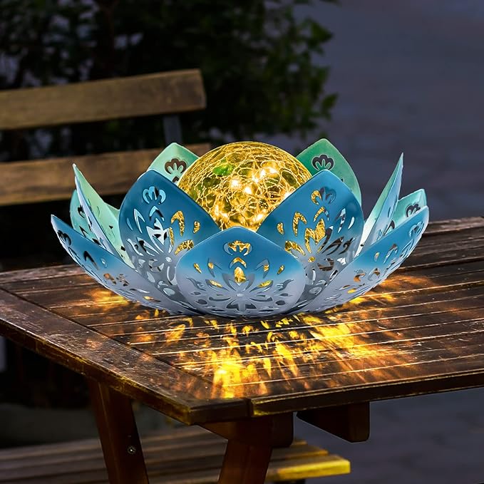 🌸🌸Solar Outdoor Decorative Lotus Light - 🔥(Waterproof Metal Crack Glass Ball)