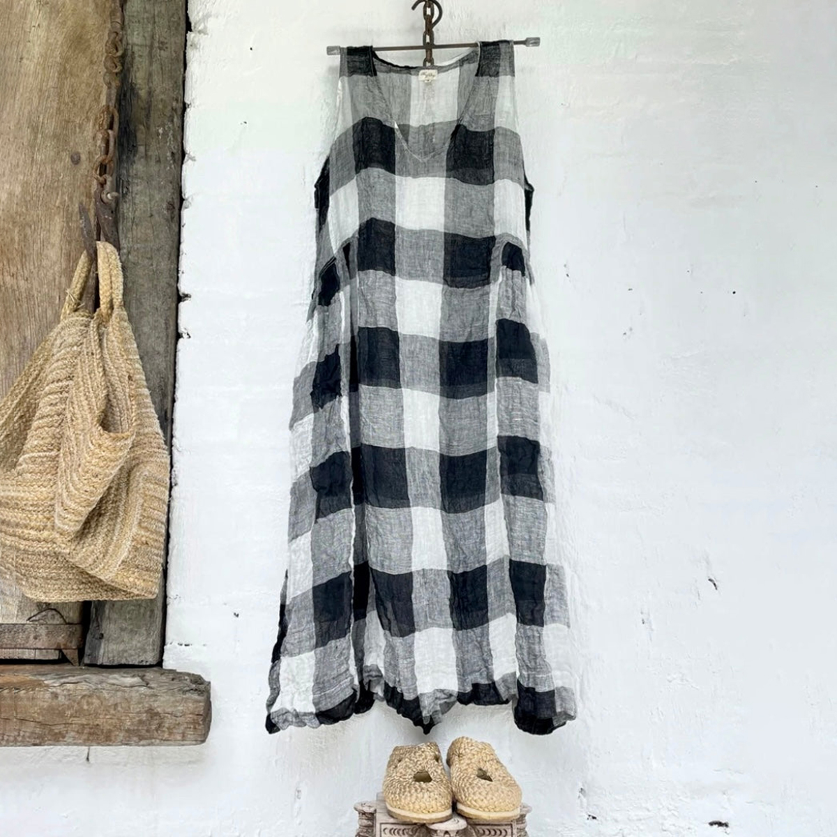 Plaid Comfortable Loose V-Neck Sleeveless Midi Dress