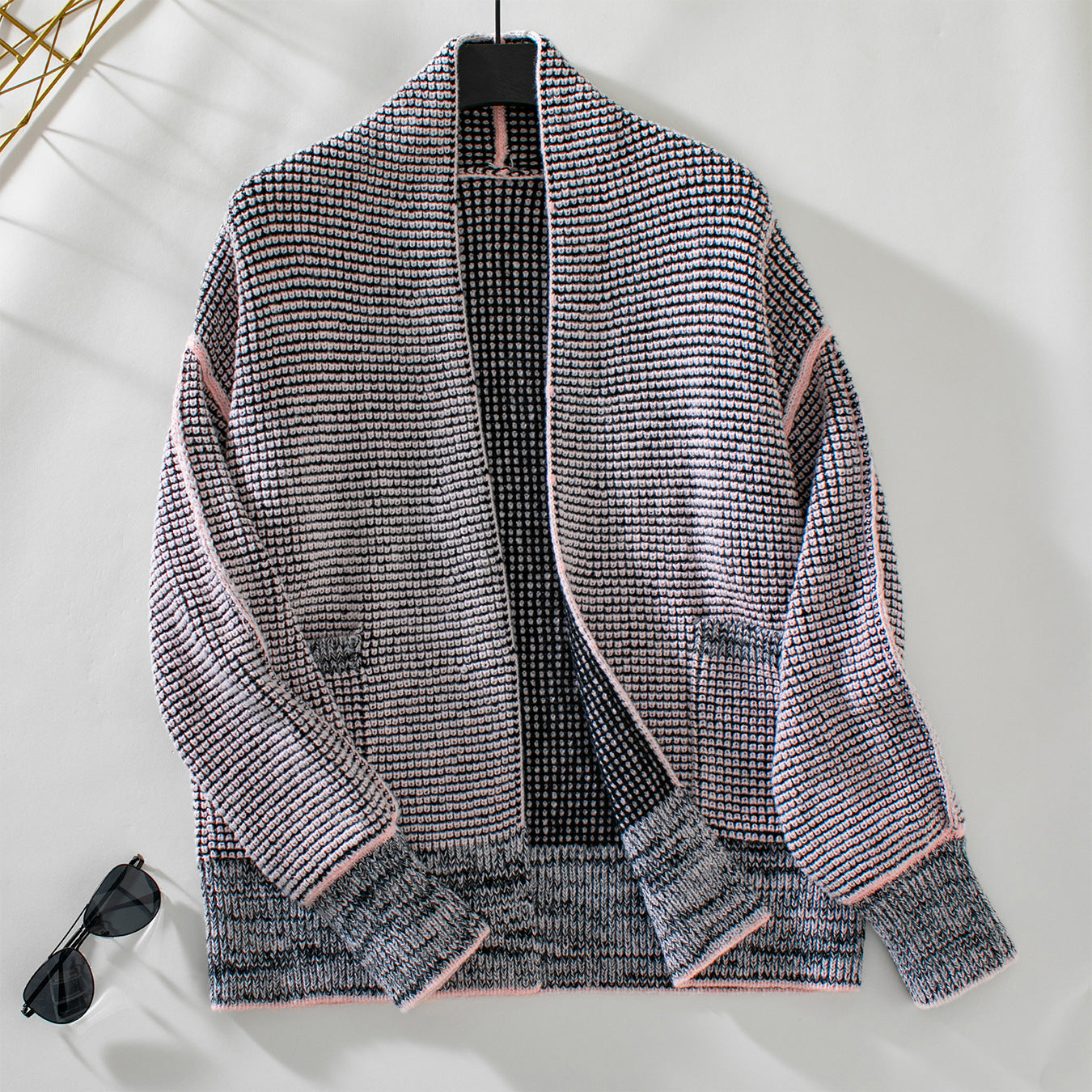 Waffle Knit Cardigan | Long Sleeve Buckle-Free Women's Sweater Coat
