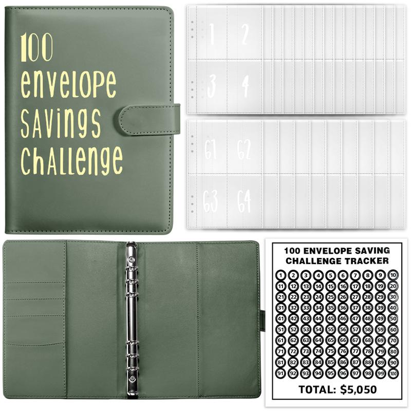 100 Envelope Challenge Binder Set-- A5 Money Saver Budget Binder Book with Cash Envelopes and SAVING CHALLENGE TRACKER