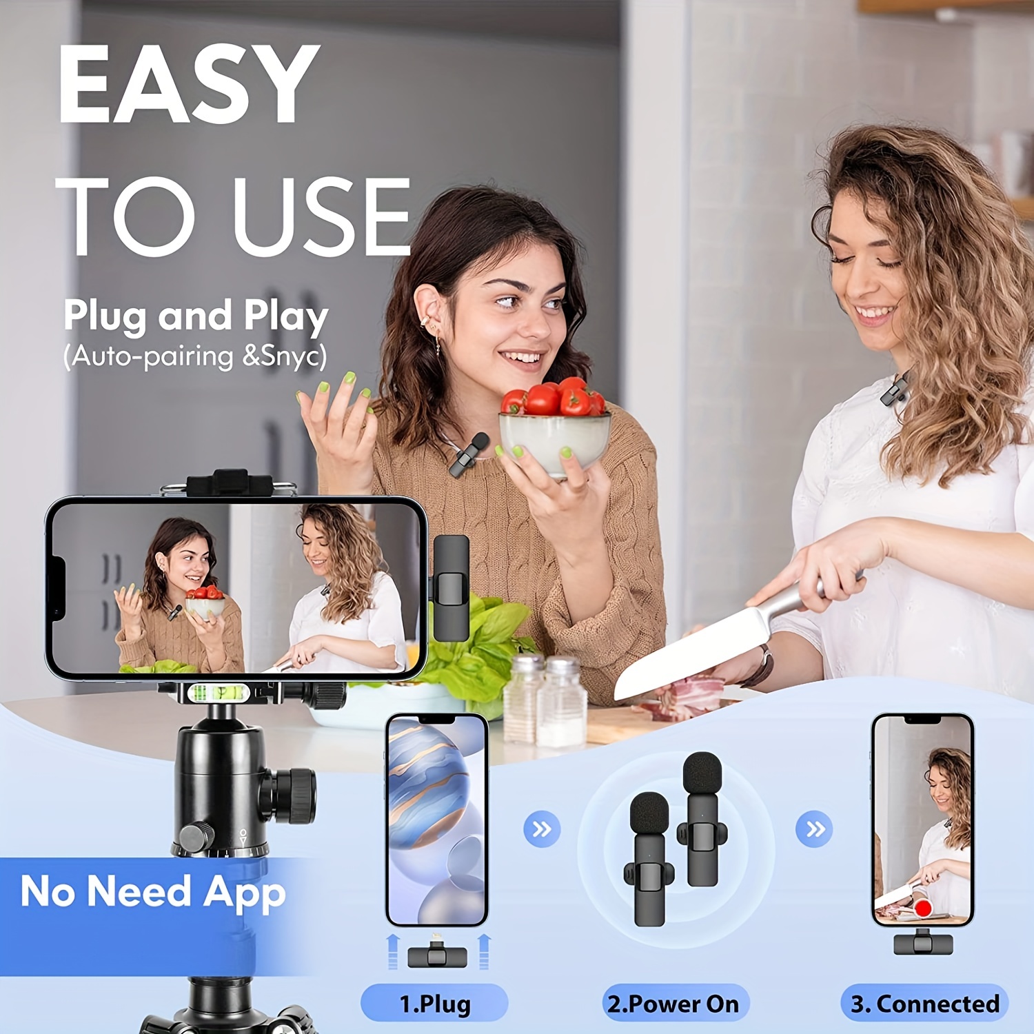 2-in-1 & 1-in-1 Professional Wireless Lavalier Microphone Plug & Play For Iphone Ipad Android USB-C Phone Laptop For USB PC Audio Video Recording Microphone For  Interviews / Vlog Live Podcast / Suitable For Holiday Gifts For Men/women/friends