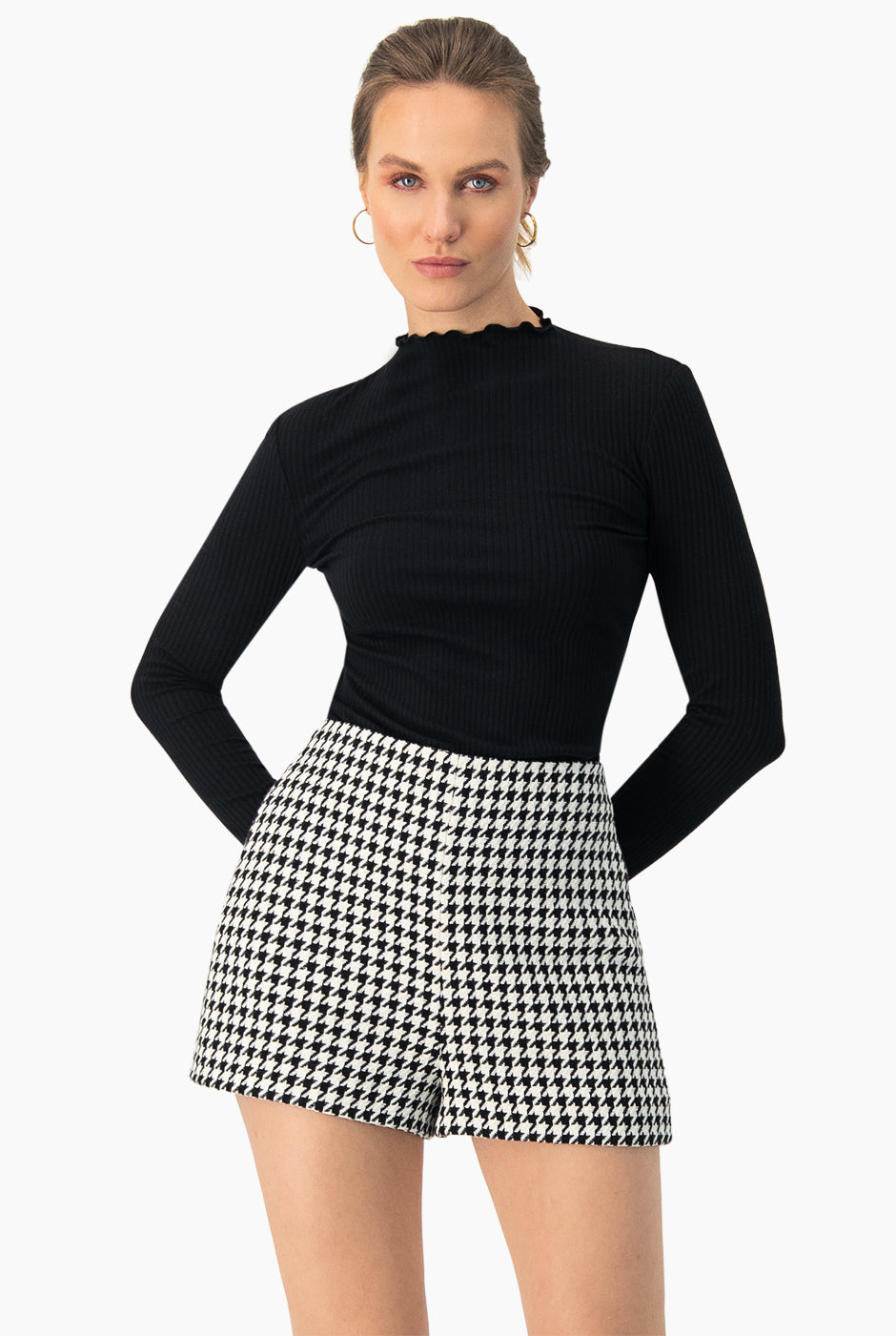 Blusa corta acanalada negro