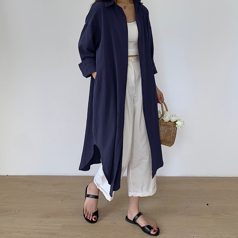 Shirt Dress High Grade Summer Women Niche Age Reducing Solid Color Loose Fitting Maxi Dress