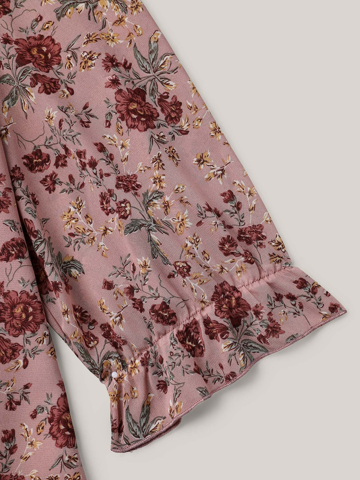 Chiffon Floral Print Ruffled Neck Flowy Shirt