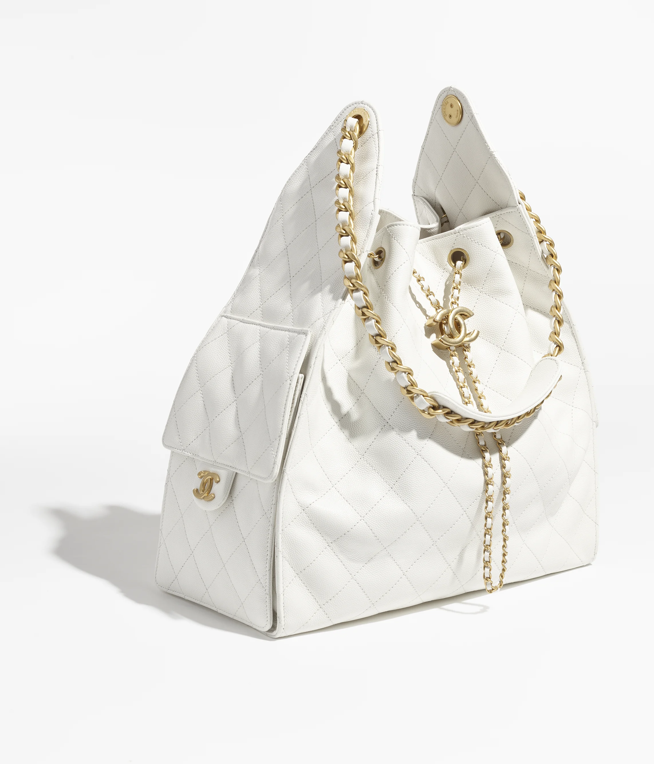 CHANEL 25 Medium Handbag Grained Calfskin & Gold-Tone Metal White AS5311-B20304-10601