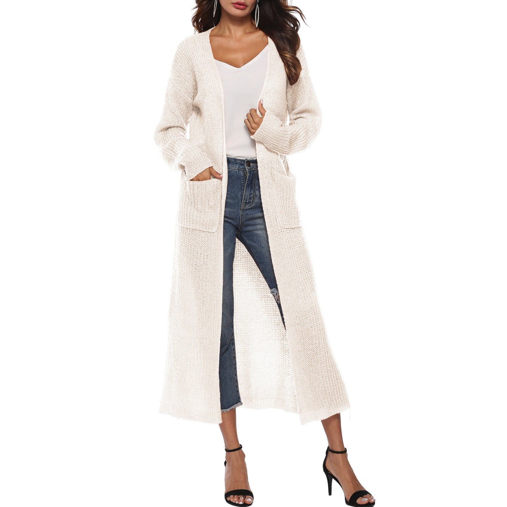 Women's Cardigan Sweater With Large Pockets Cardigan Sweater Long Thin Coat
