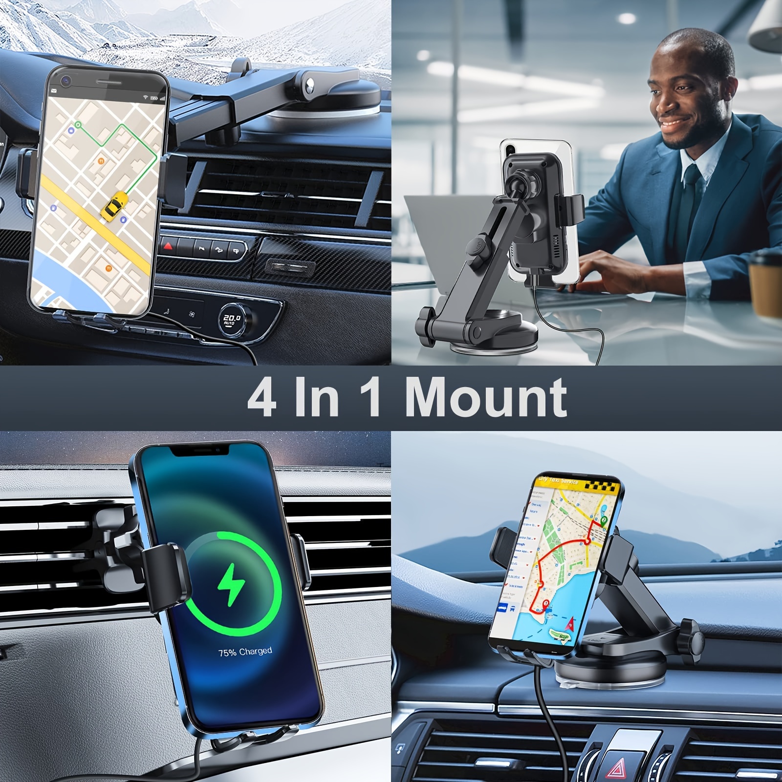 Wireless Car Charger, 15W Qi Fast Charging Auto Clamping Car Charger Phone Mount, Windshield Dashboard Air Vent Phone Holder, For IPhone 14/13/12/11/X, Samsung Galaxy S22+/S21/S10/Note 20 Car Accessories,   Perfect Gift For Christmas Birthday