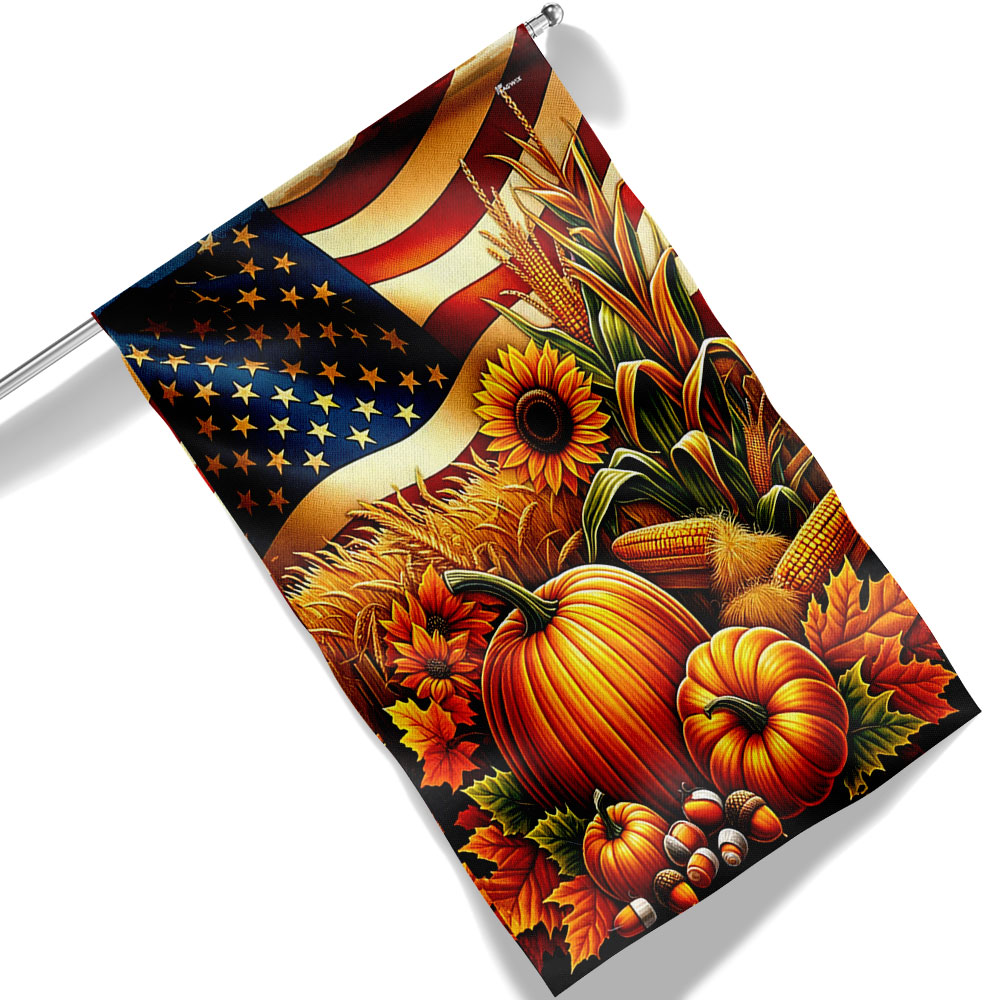 Fall Thanksgiving Pumpkins Harvest American Flag MLN4033F