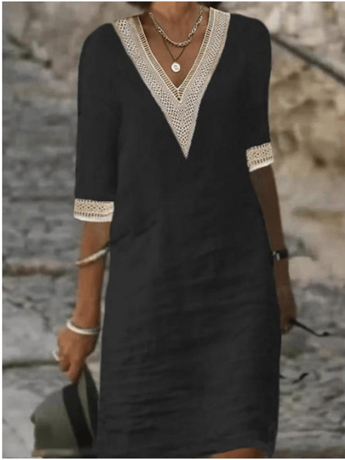 Multicolor V-Neck Cotton Dress