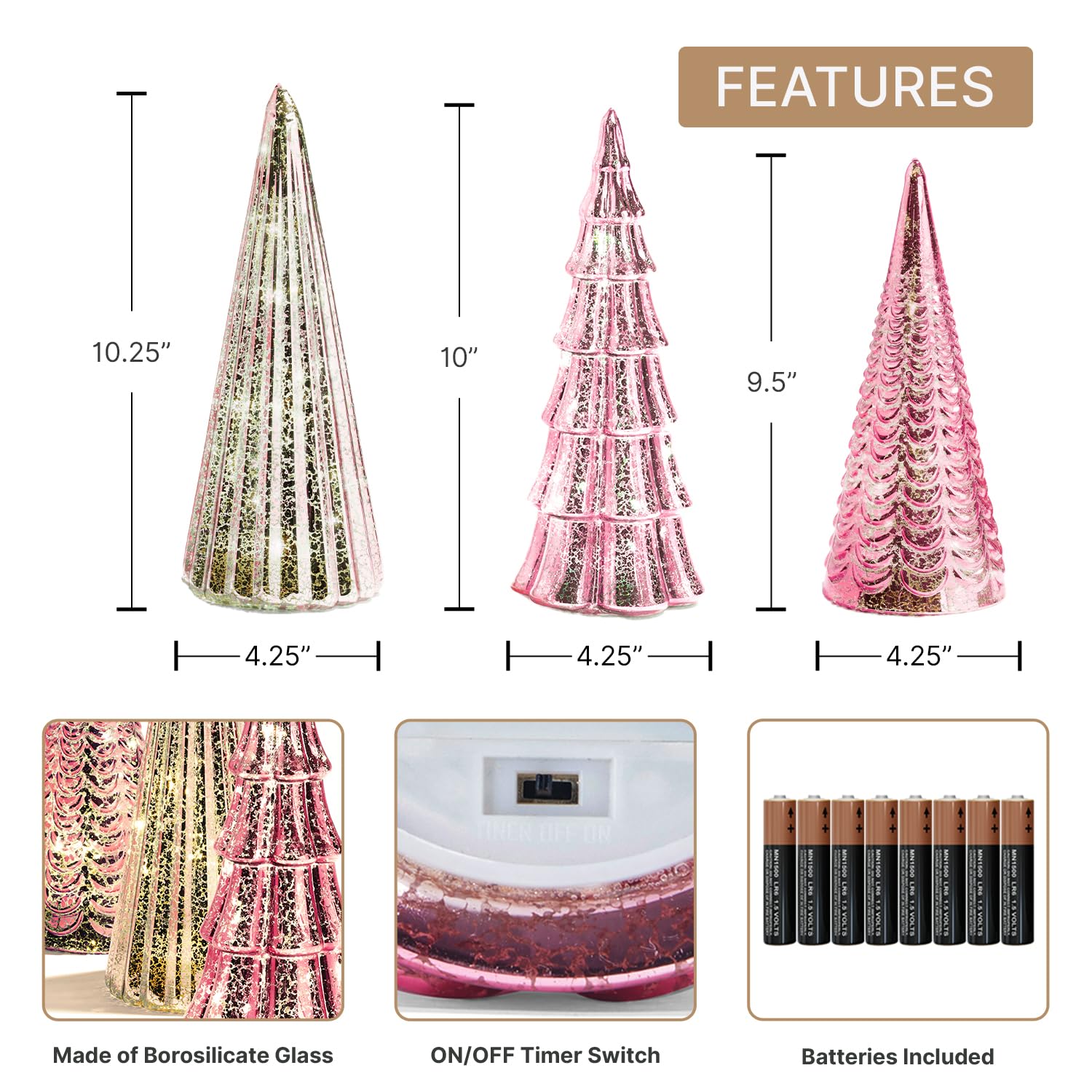 🎄LampTree Table Top Christmas Tree Decorations with Fairy Lights - Set of 3