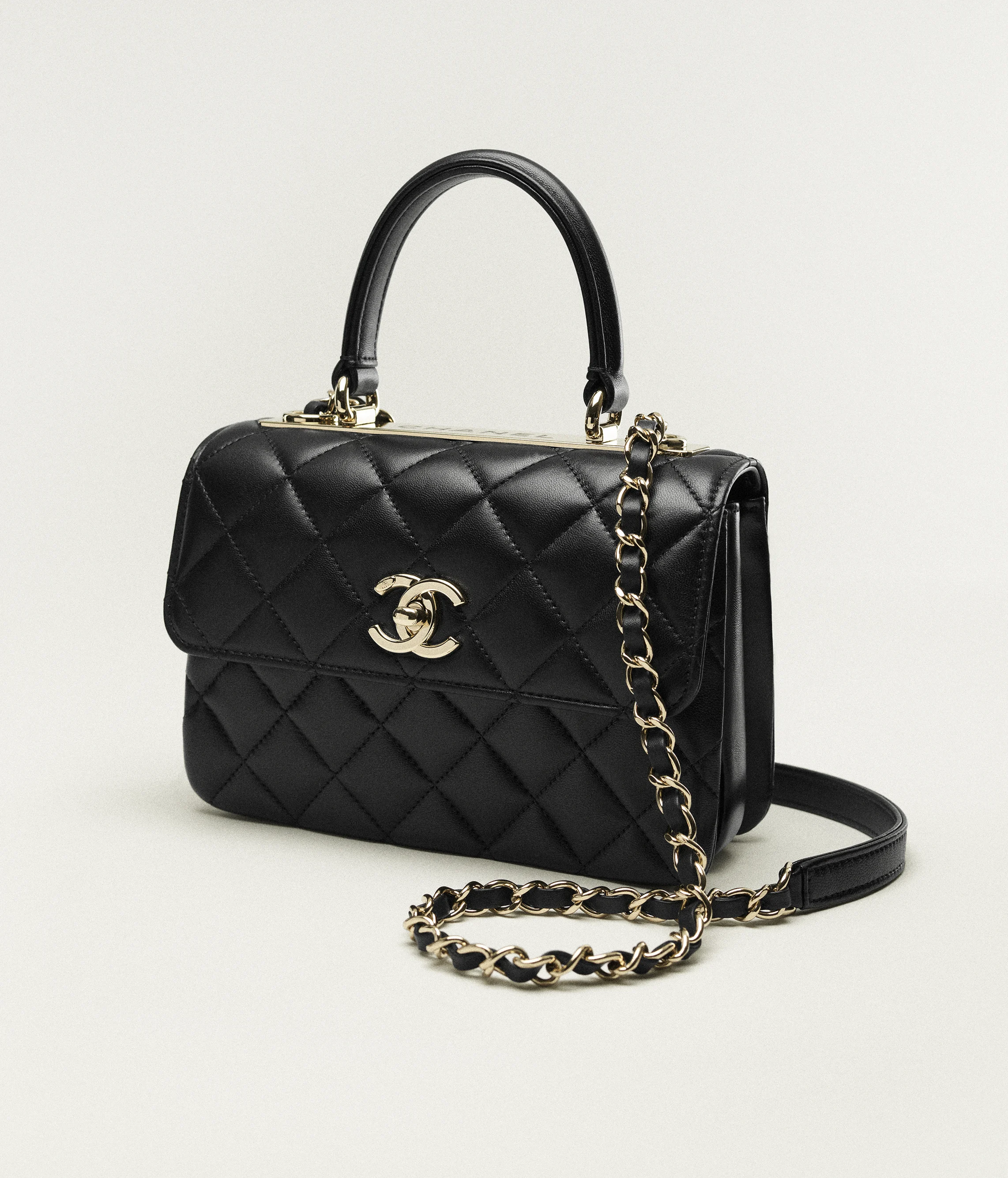 Chanel Mini Flap Bag with Top Handle Lambskin & Gold-Tone Metal Black AS4654-Y60767-94305