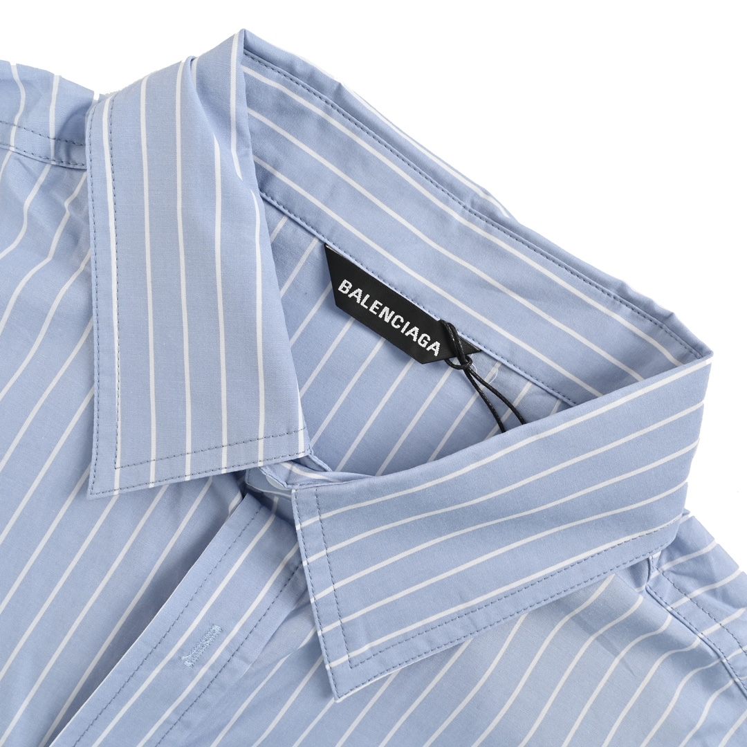 Balenciaga 24ss pocket embroidered striped short-sleeved shirt