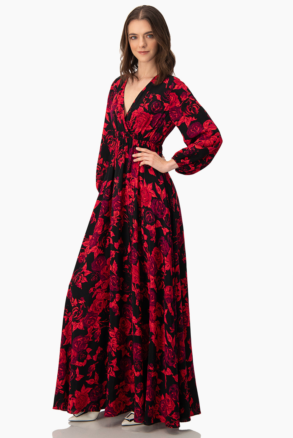 Vestido maxi estampado y escote V