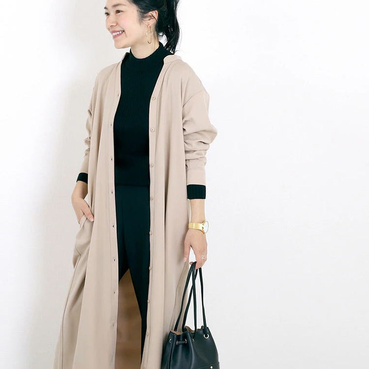 Autumn Winter Shirt Base Dress Women Solid Color Loose Casual V neck Maxi Dress