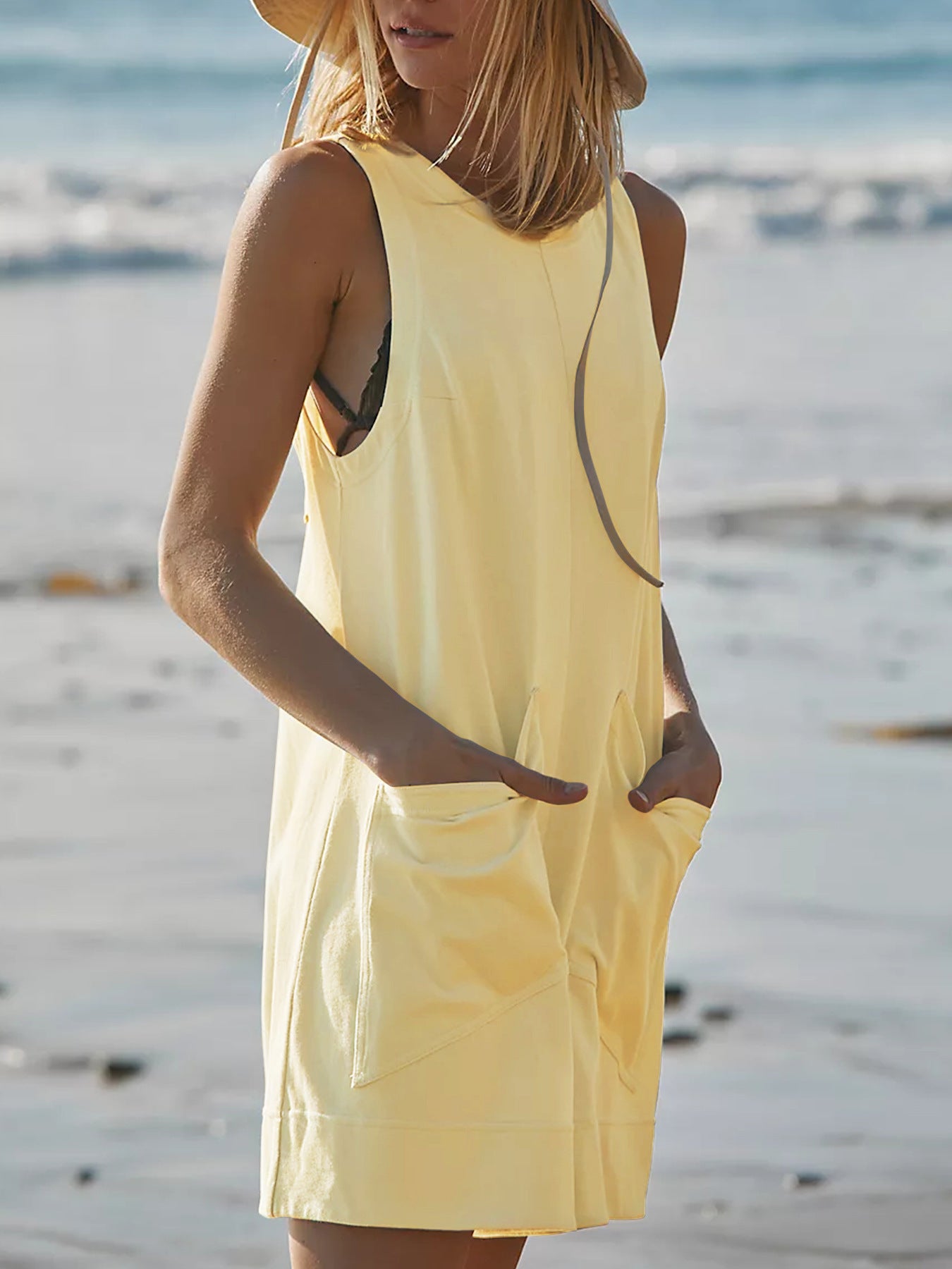 Women's Casual Cotton Linen Vest Jumpsuit