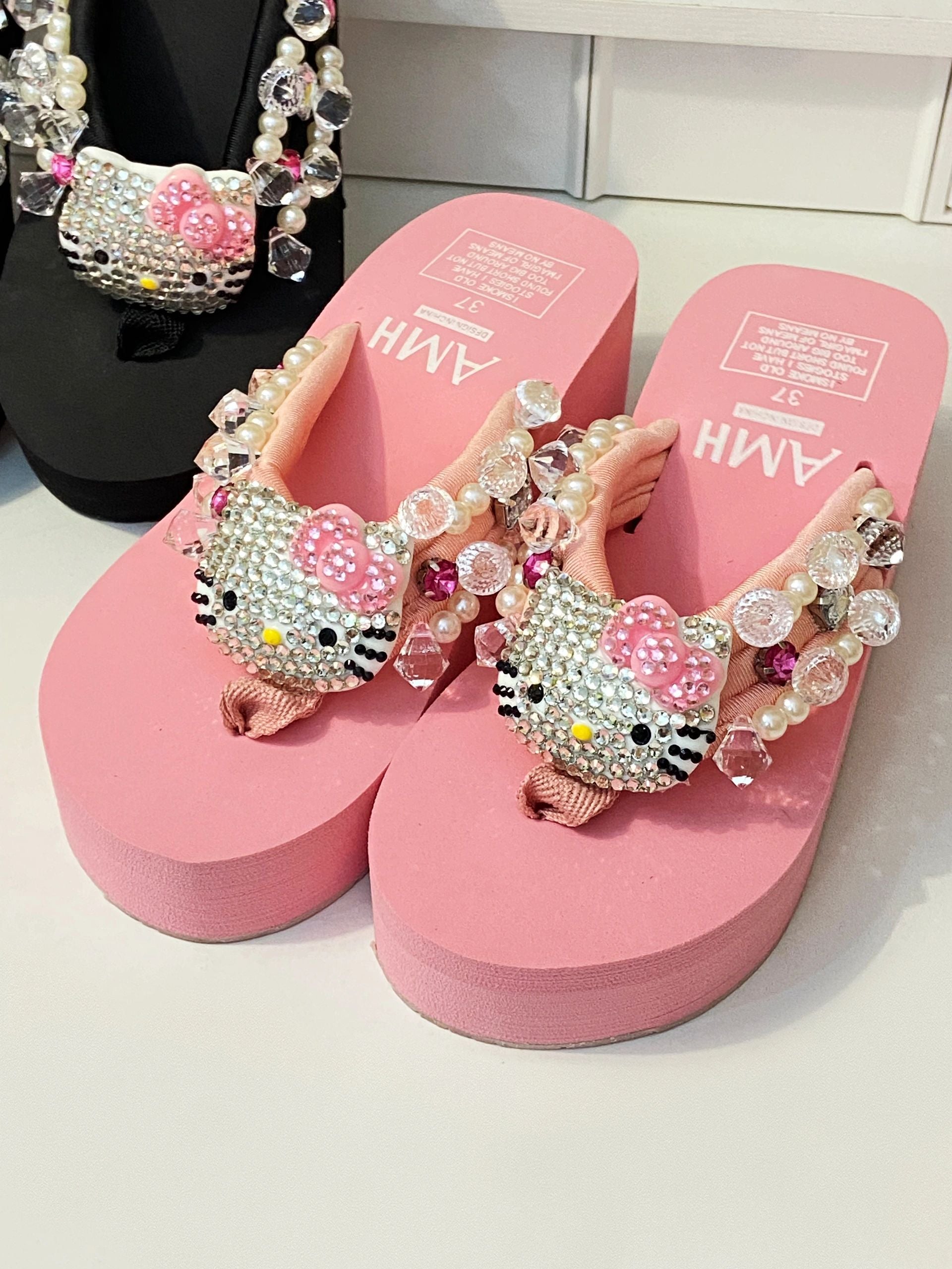Hello Kitty Rhinestone High Platform Sandals Slippers