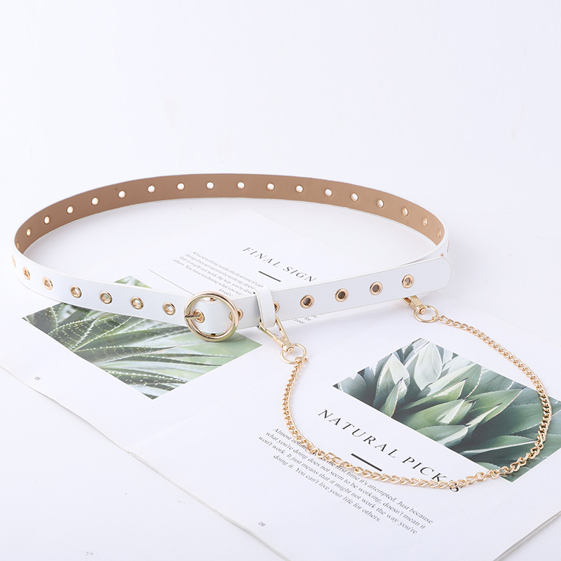 Fashion round buckle belt female full hole hollow decorative gas eye belt with casual casual chain pants  Tape