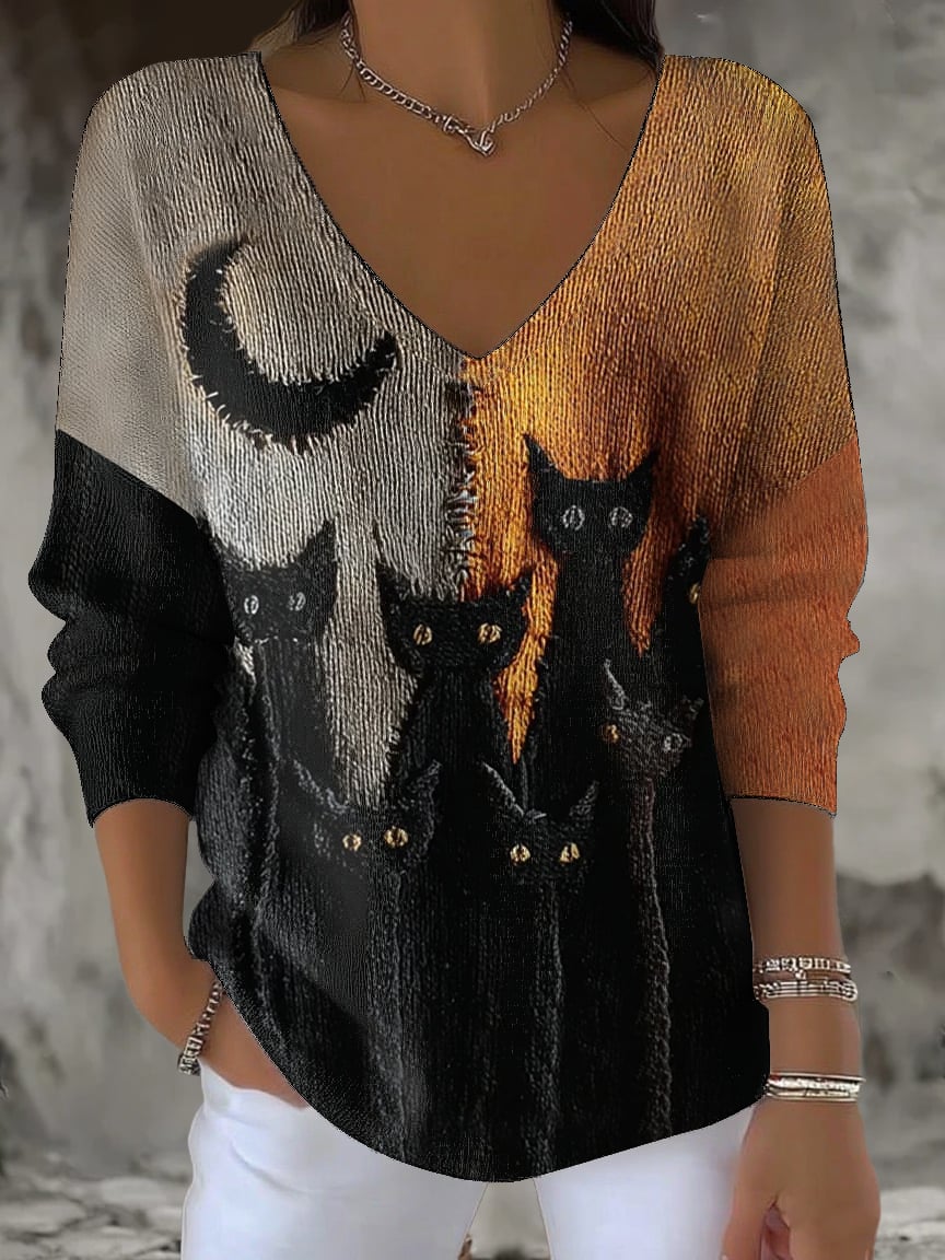 Women's  Cat  Print Casual Top