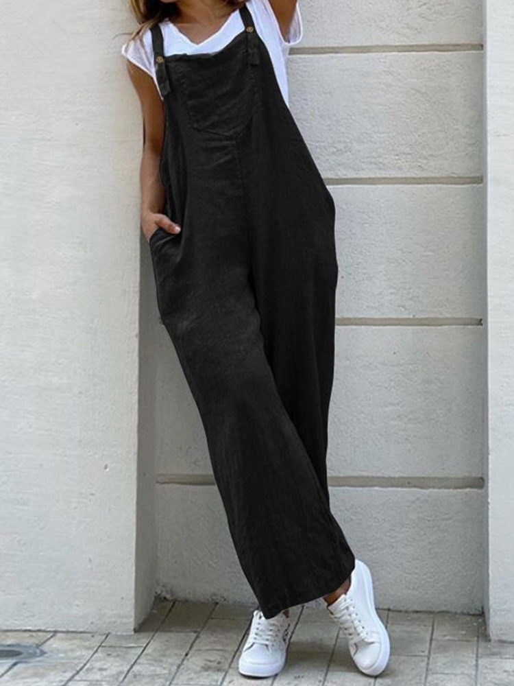Loose Fit Patch Pocket Linen Cotton Jumpsuit