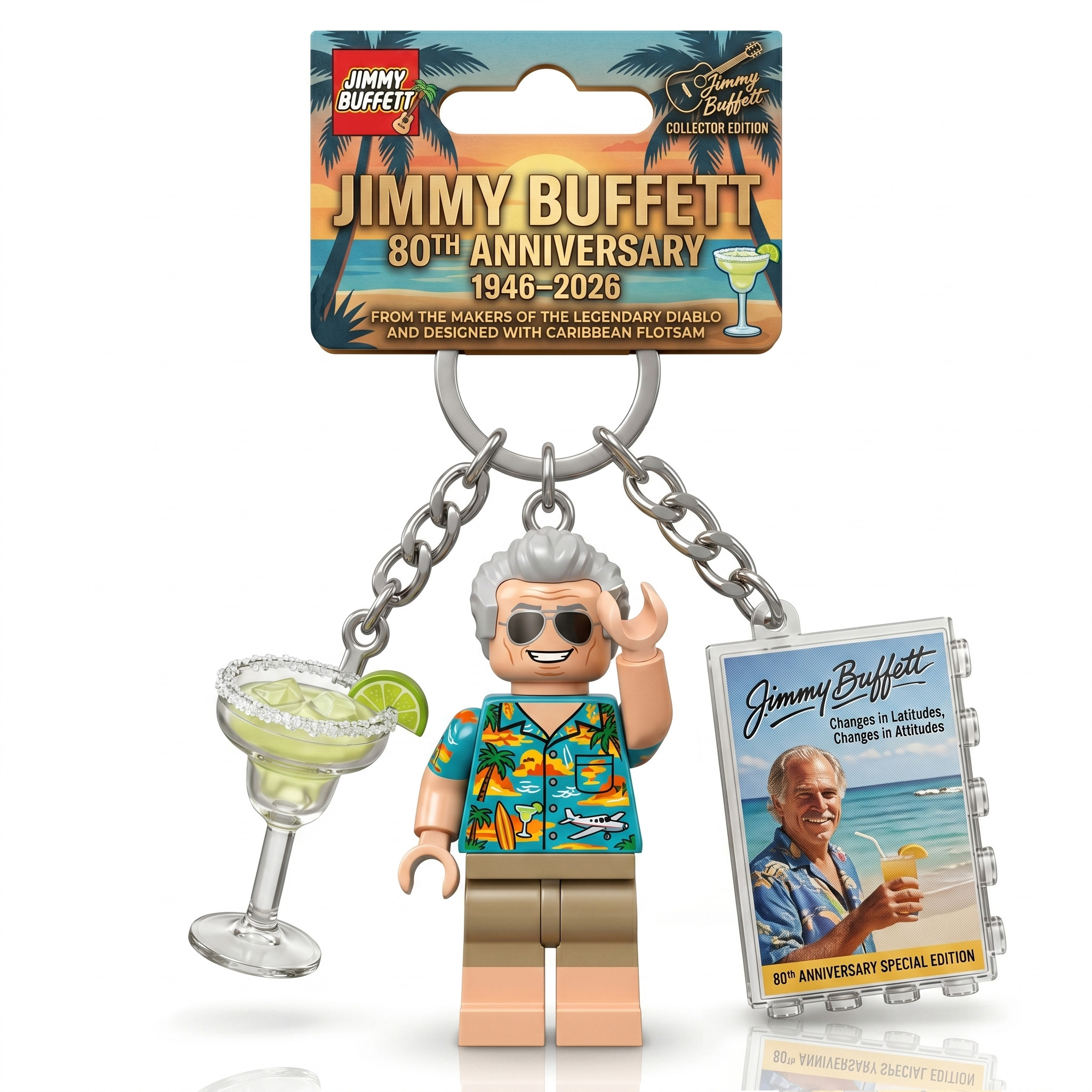 🍹Jimmy Buffett 80th Anniversary LEGO Minifigure Keychain