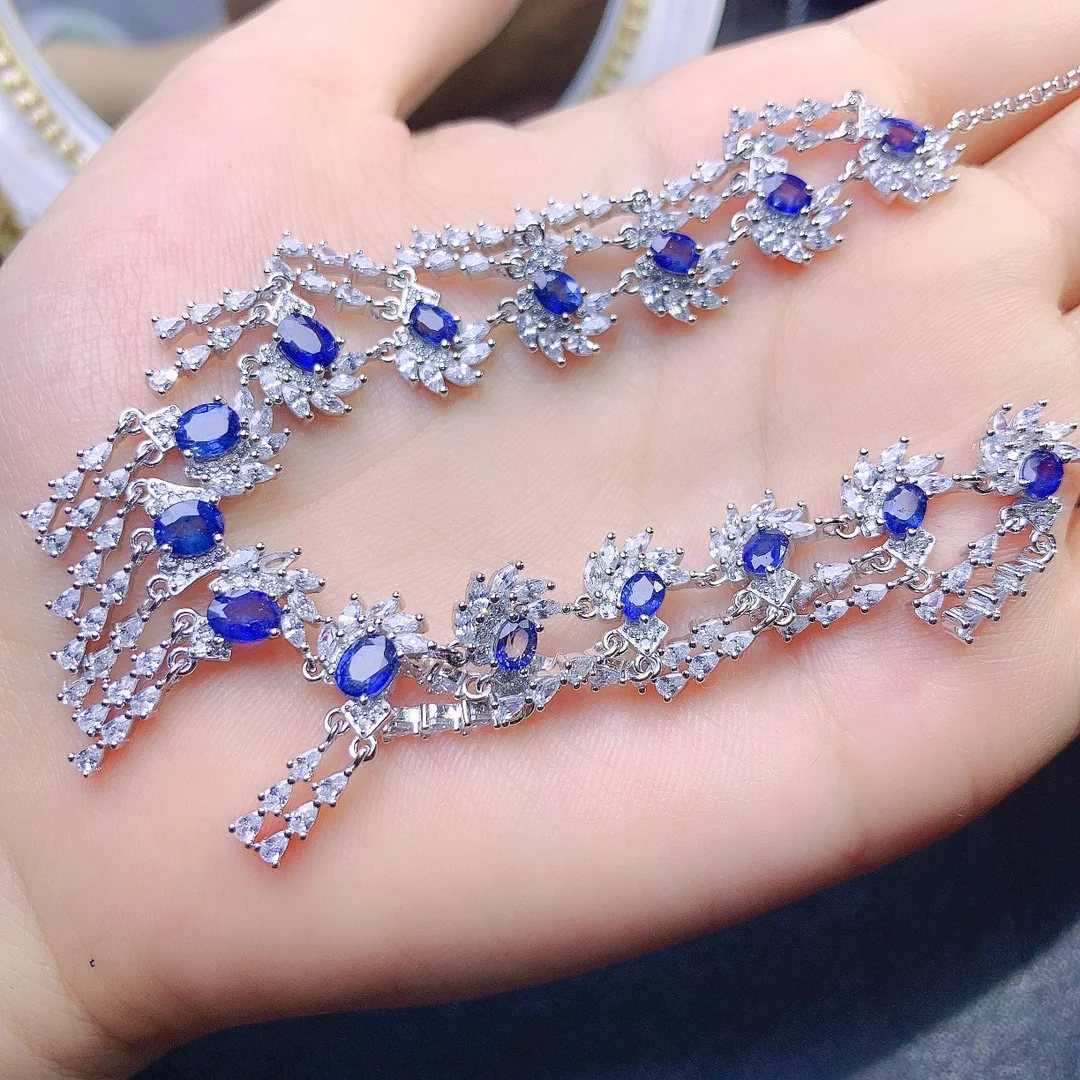 Sterling Silver 925 Natural Sri Lankan Sapphire Necklace Jewelry Fire Color Good women's luxury jewelry certified boutique