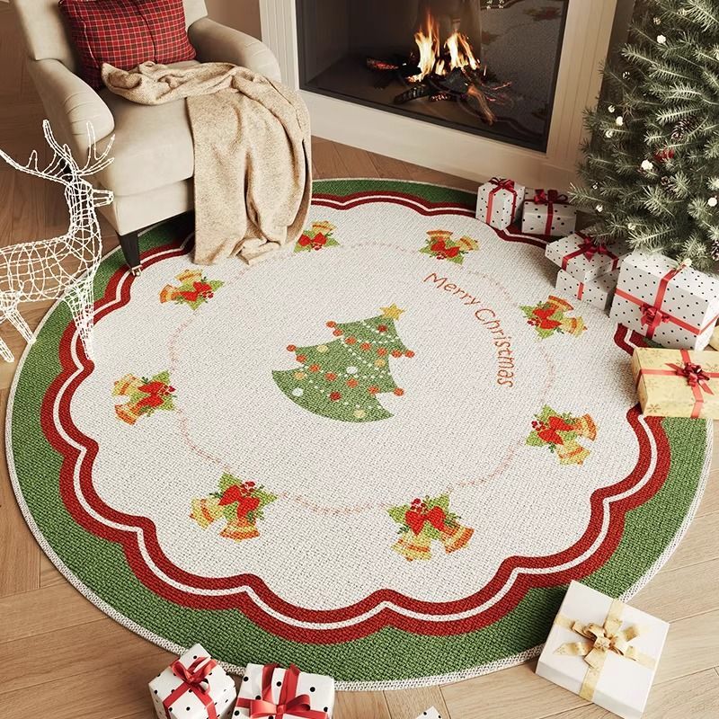Christmas round carpet atmosphere washable dirt resistant full spread sofa coffee table blanket Christmas tree festive decoration mat