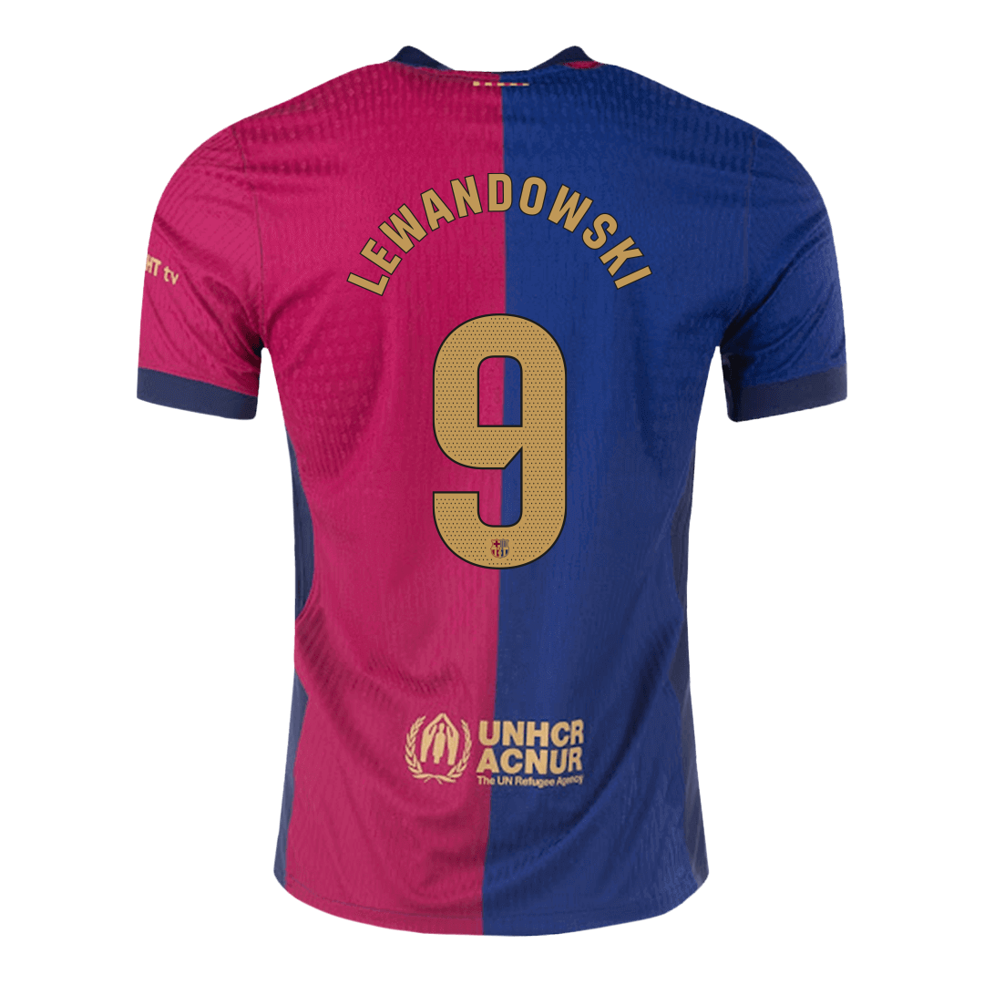 Authentic LEWANDOWSKI #9 Soccer Jersey Barcelona Home Shirt 2024/25 Spotify Logo No Text