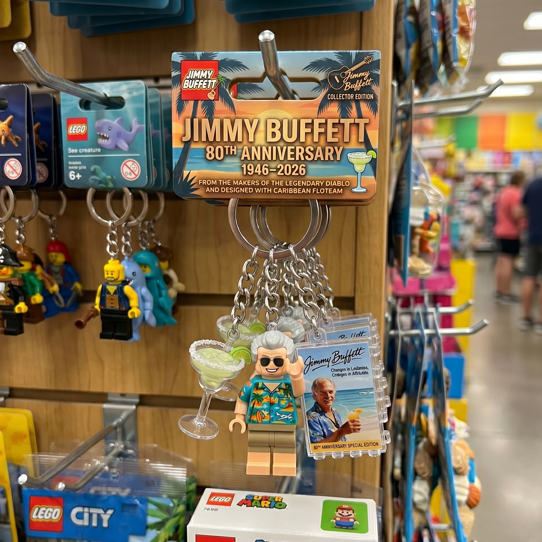 🍹Jimmy Buffett 80th Anniversary LEGO Minifigure Keychain