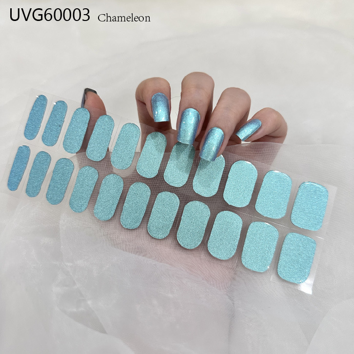 Semi Cured Gel Nail Strips, 22 pcs Nail Wraps, Glaze Gel Nail Stickers