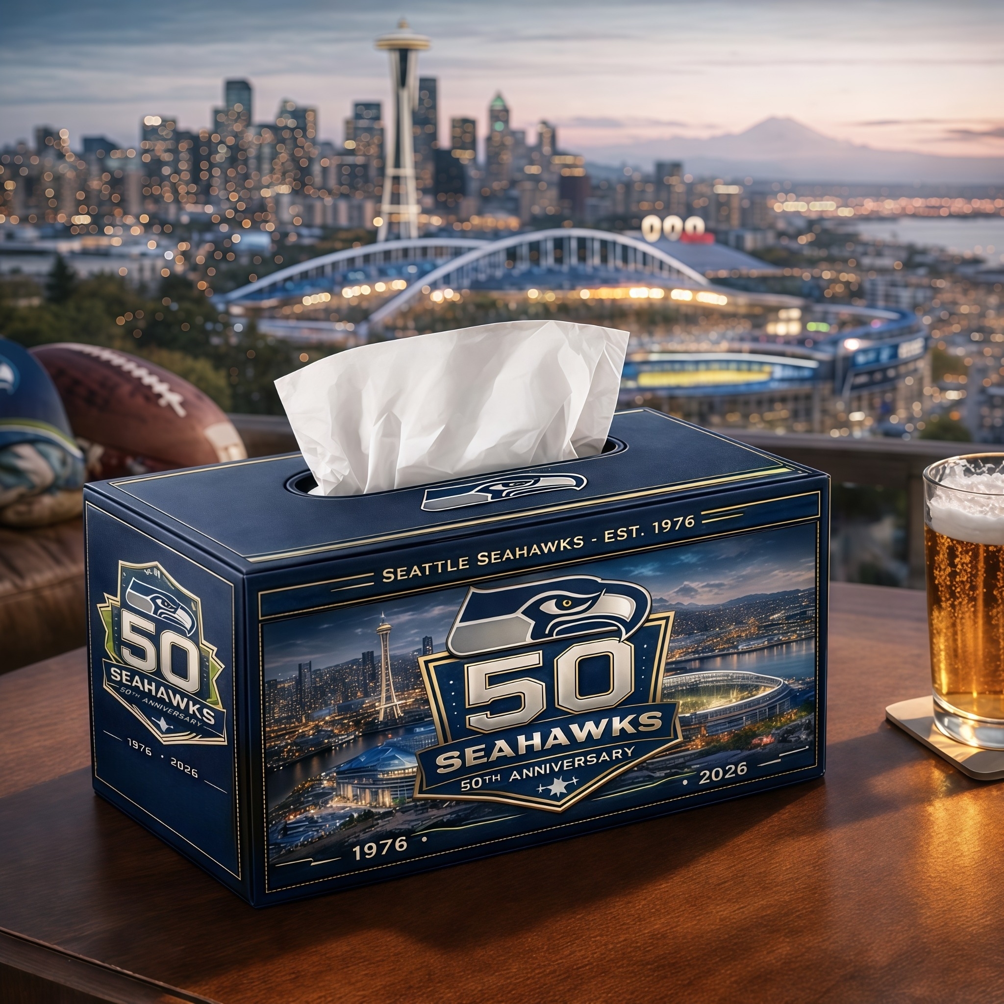 Seattle Seahawks 50th Anniversary Premium Tissue Box Cover (1976–2026) 🏈💙